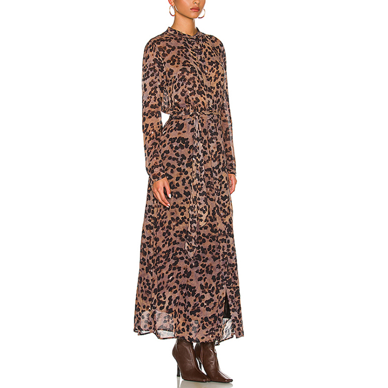 SS2386 Viscose Voile Stand Neck long Sleeve Shirted long dress (4)