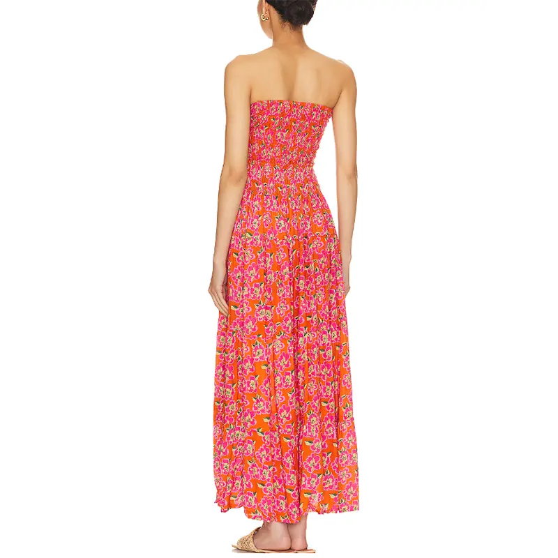 SS230713 Viscose Digital printed tied Cut out shoulder off long max dress