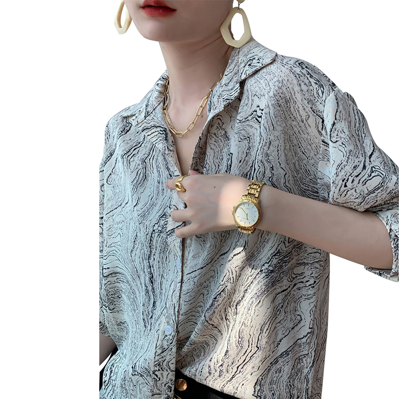 SS2306 Cotton ink digital print long sleeve womens blouse shirts (2)