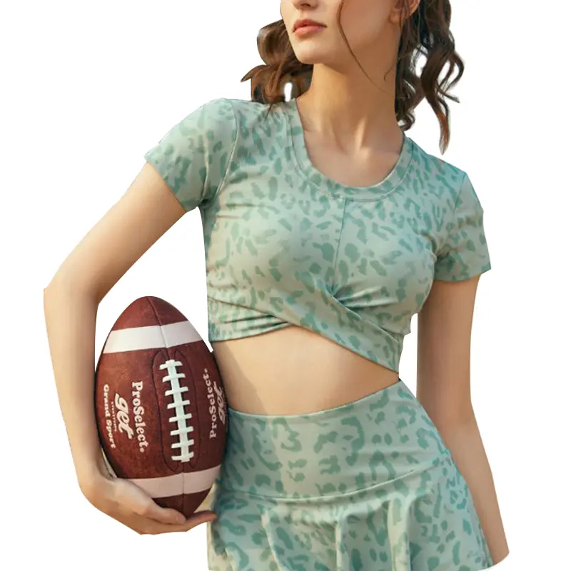 SS230704 Breathable tennis Sport leopard-print set Top and Skirts with hidden shorts