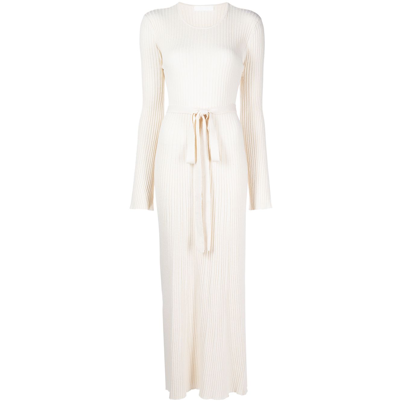 SS2320 Wool Blend tied Cut out Back Round Neck Waistband Kint long dress (1)