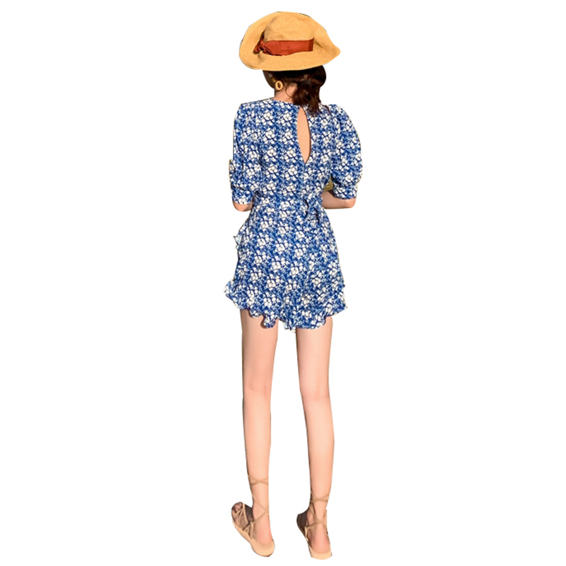 SS23112 Viscose digital Pirnted V neck Shorts Playsuit Jumper (3)