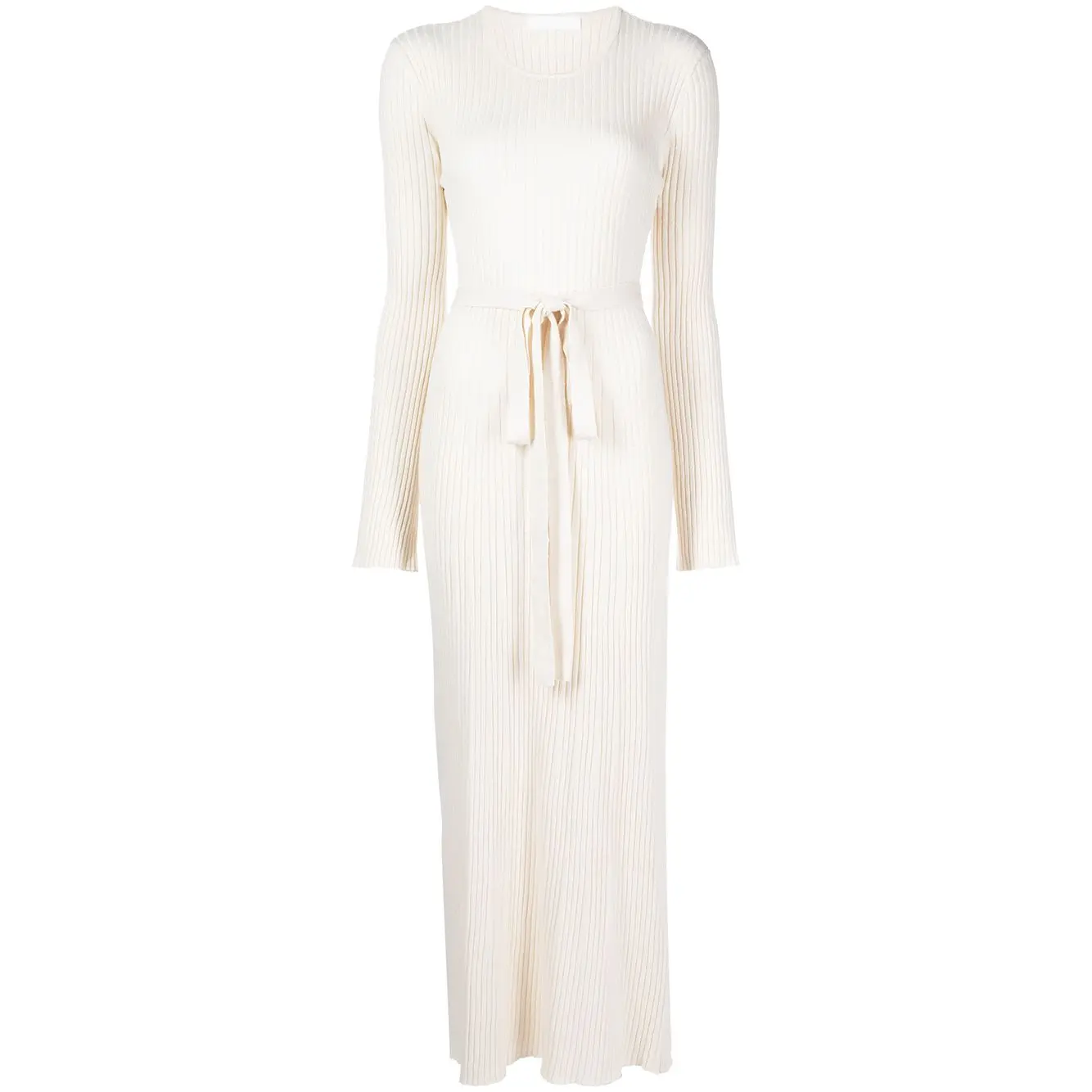 SS2320 Wool Blend tied Cut out Back Round Neck Waistband Kint long dress (1)