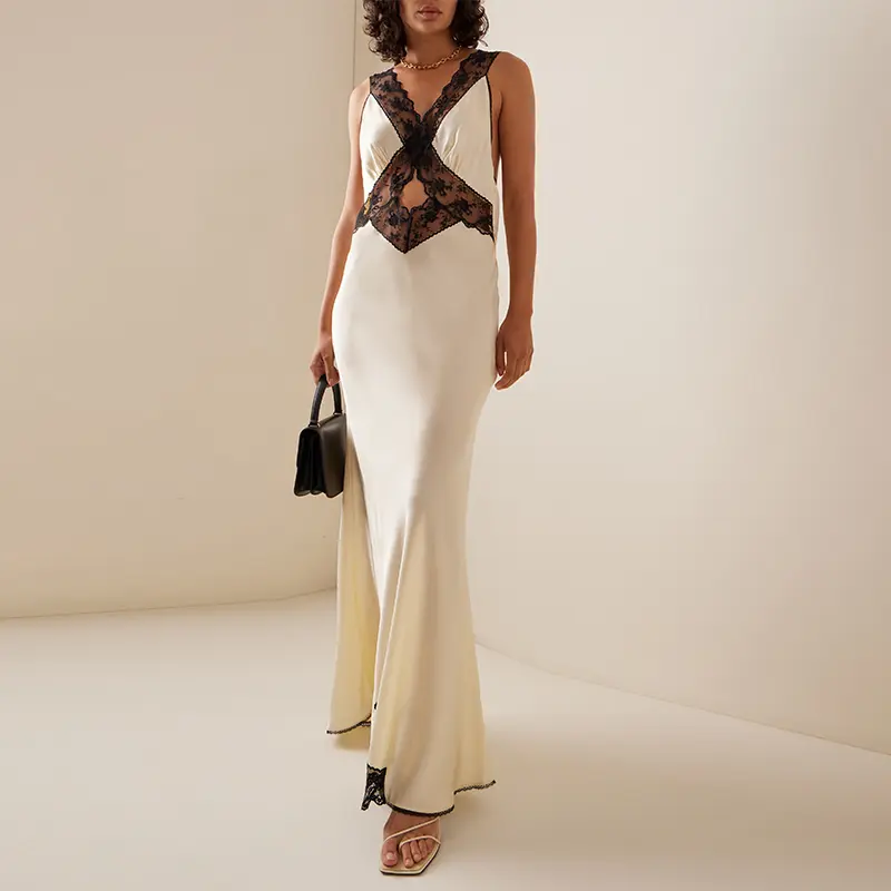 749  Lace-Trimmed Cutout Silk Maxi Dress