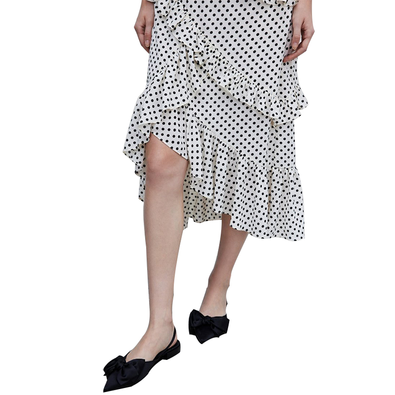 Cotton Dot Printed Suspender Slip Dress Shoulder off Frill Long Dress (3)