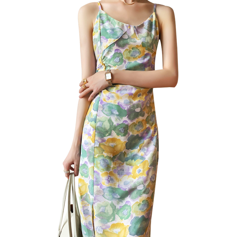 Cotton stretch digital print slip suspenders midi dress (3)
