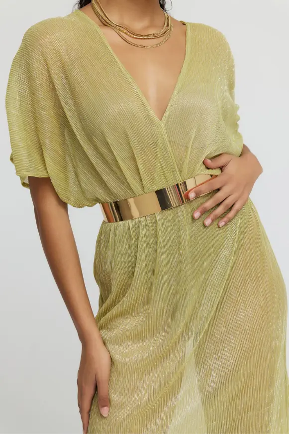775 SHEER LUREX MAXI DRESS IN CHARTREUSE GREEN