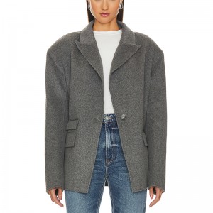 745 Wider Shoulder Wool blend big Lapel Blozer Jacket