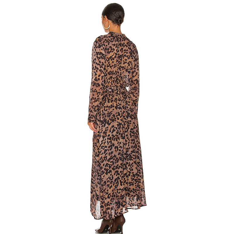 SS2386 Viscose Voile Stand Neck long Sleeve Shirted long dress (5)