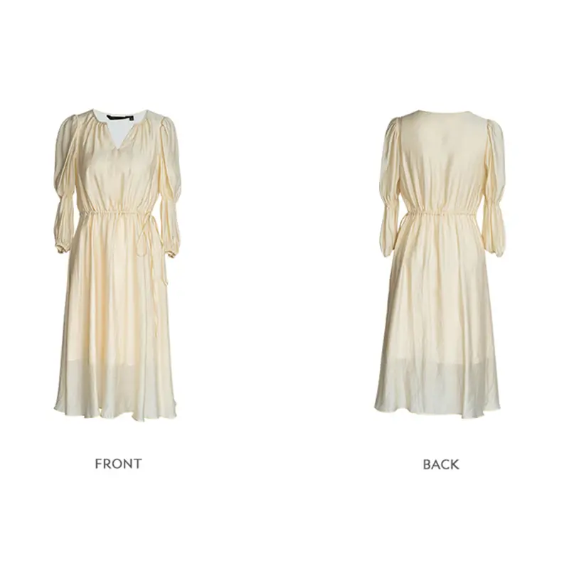 SS2349 Cotton Voile Plain Round  v Neck tied Mid Dress