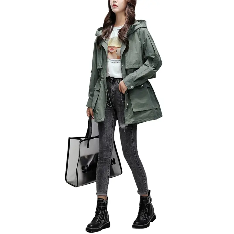 SS23104 Cotton Poplin be washed zipper Coat hoodie Jacket