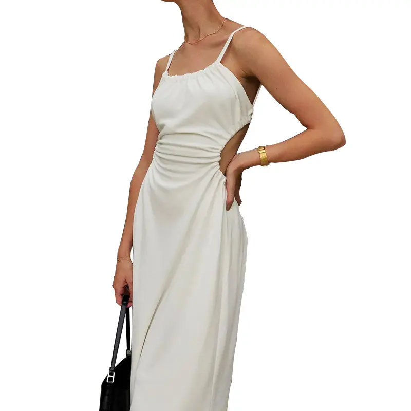 SS2331 Recycled Polyester Blend  Cut Out  off shoulder Suspender long dress