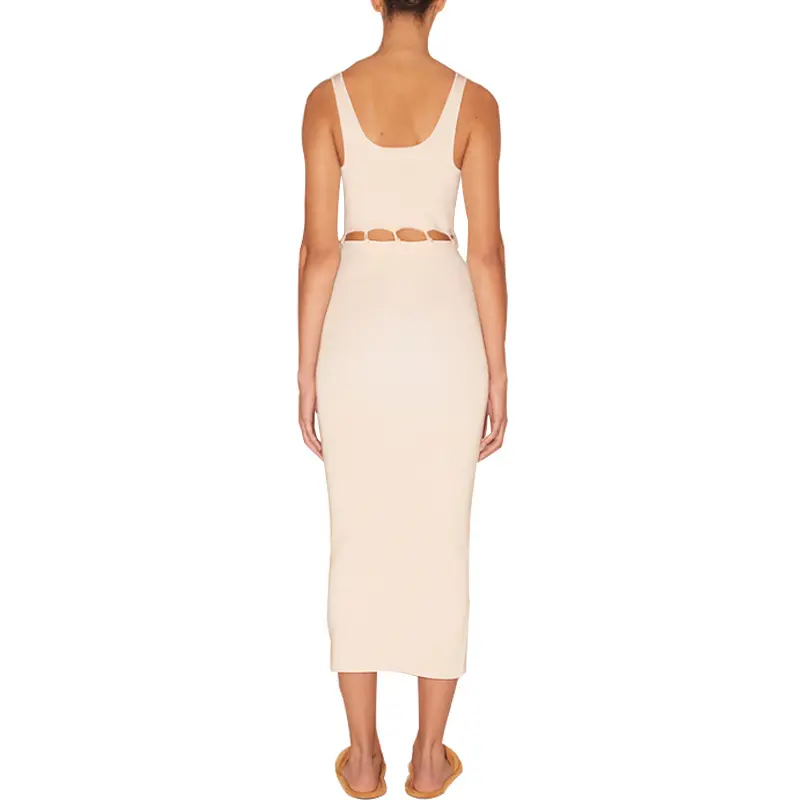 SS2326 Cotton Blend knit drop U V neck Top Vest and Skirt