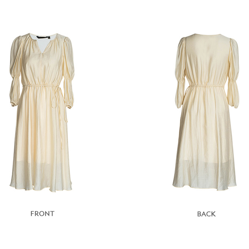 SS2349 Cotton Voile Plain Round v Neck tied Mid Dress (5)
