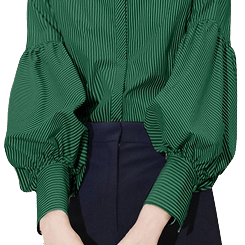 SS2359 Cotton high cuff Lantern long Sleeve Stripe Printed Womens Blouse Shirts (1)