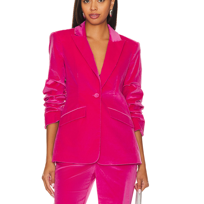 SS230719 Velvet Scrunched Blazer Pink Slim jacket