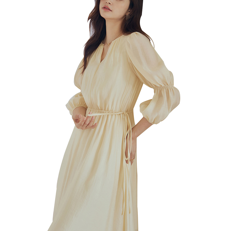 SS2349 Cotton Voile Plain Round v Neck tied Mid Dress (4)