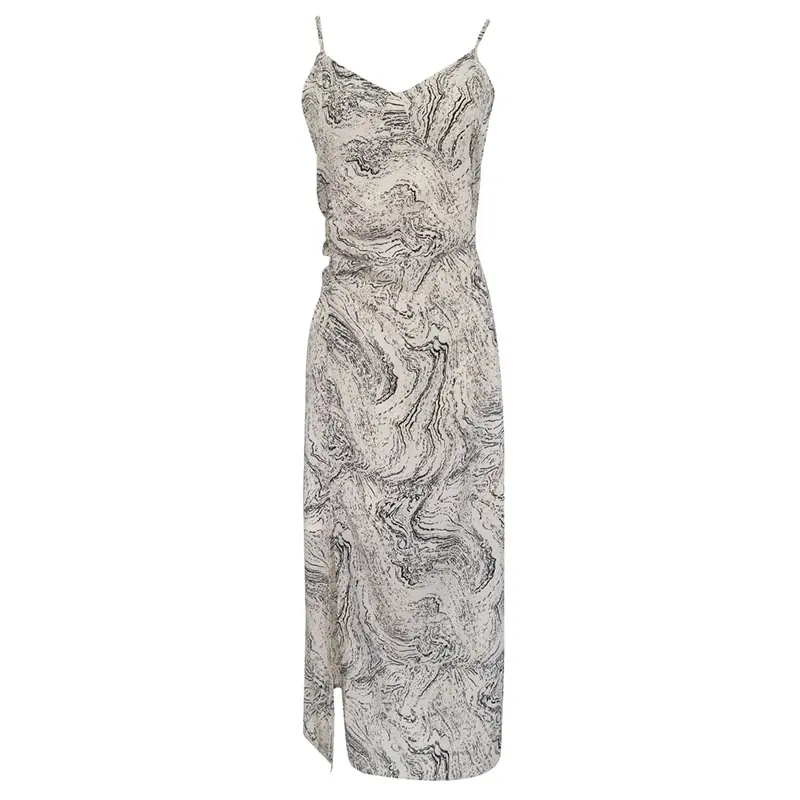 Cotton stretch digital print slip suspenders v neck midi dress (1)