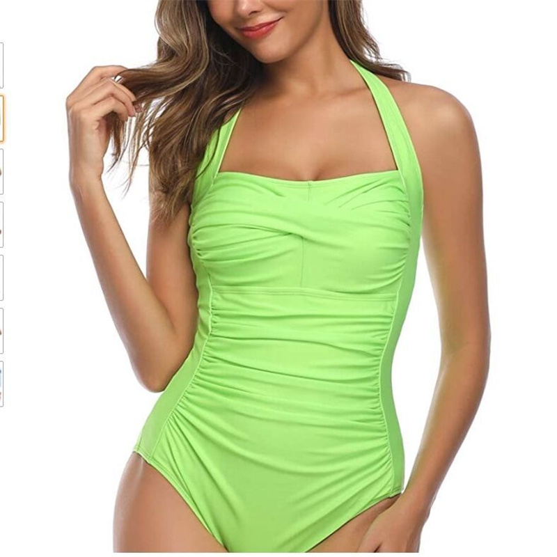 SS230705 Bikini backless pleated retro one-piece