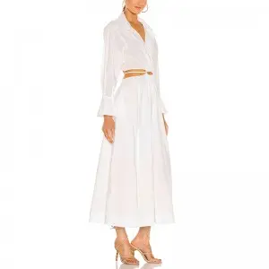 SS2385 Micro Cotton Cut Out Shirt Button Up Blouse, trumpet Skirts