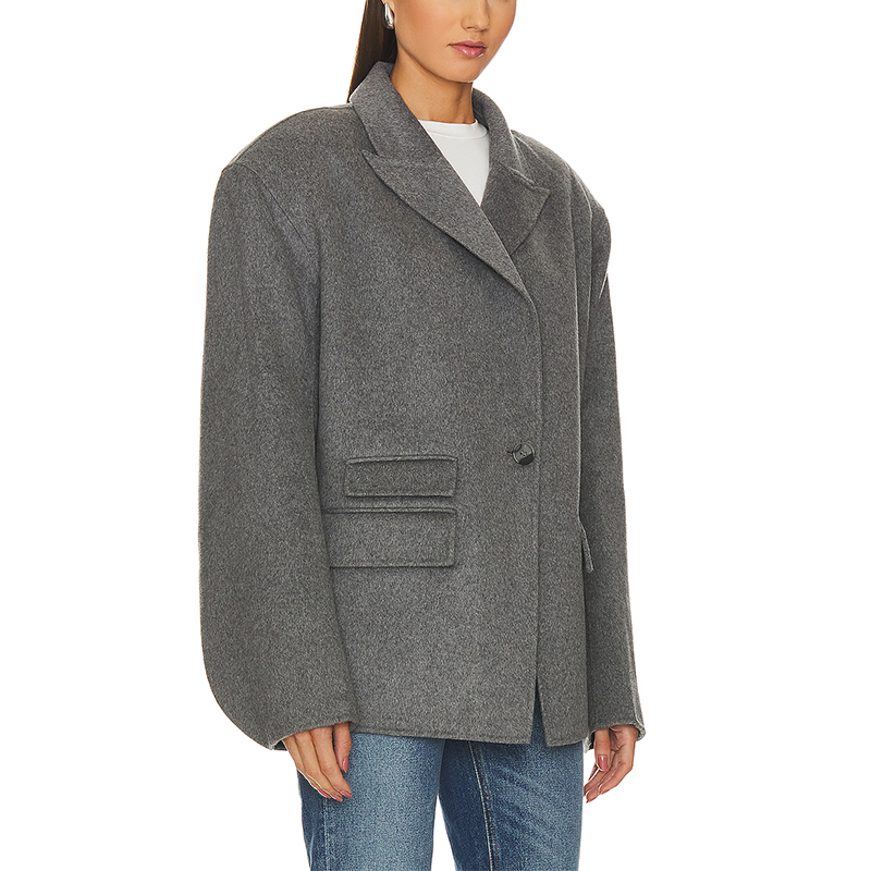 745 Wider Shoulder Wool blend big Lapel Blozer Jacket