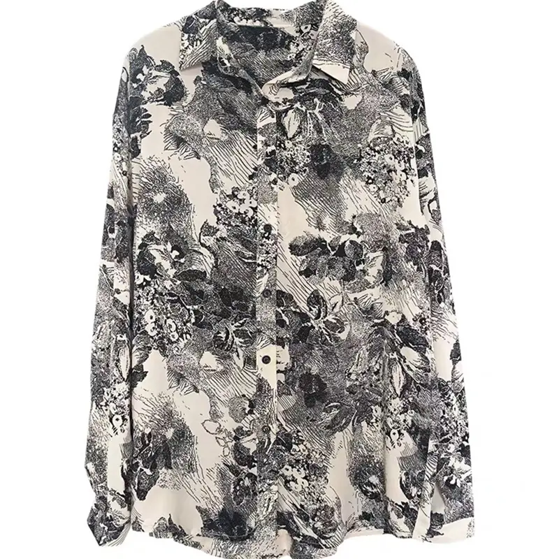 SS2304 Cotton ink digital print long sleeve womens blouse shirts  (1)
