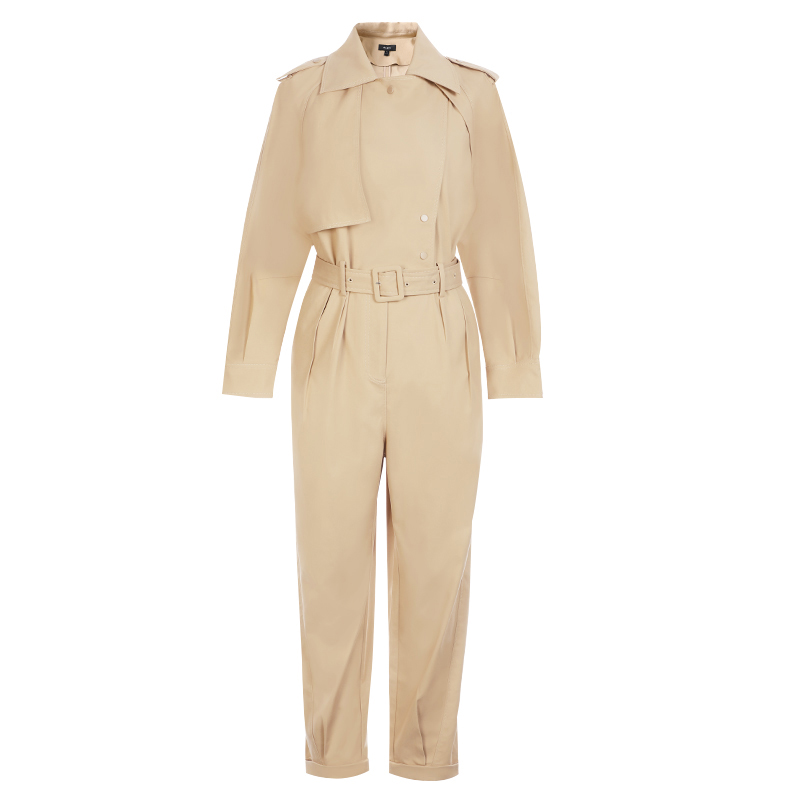 SS23116 Cotton Drill Long Sleeve Button Up coat  belot Playsuit Jumpsuit.  (2)