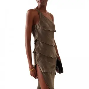 750 posse-green-exclusive-matilda-one-shoulder- Silk dress