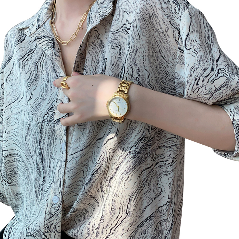 SS2306 Cotton ink digital print long sleeve womens blouse shirts (4)