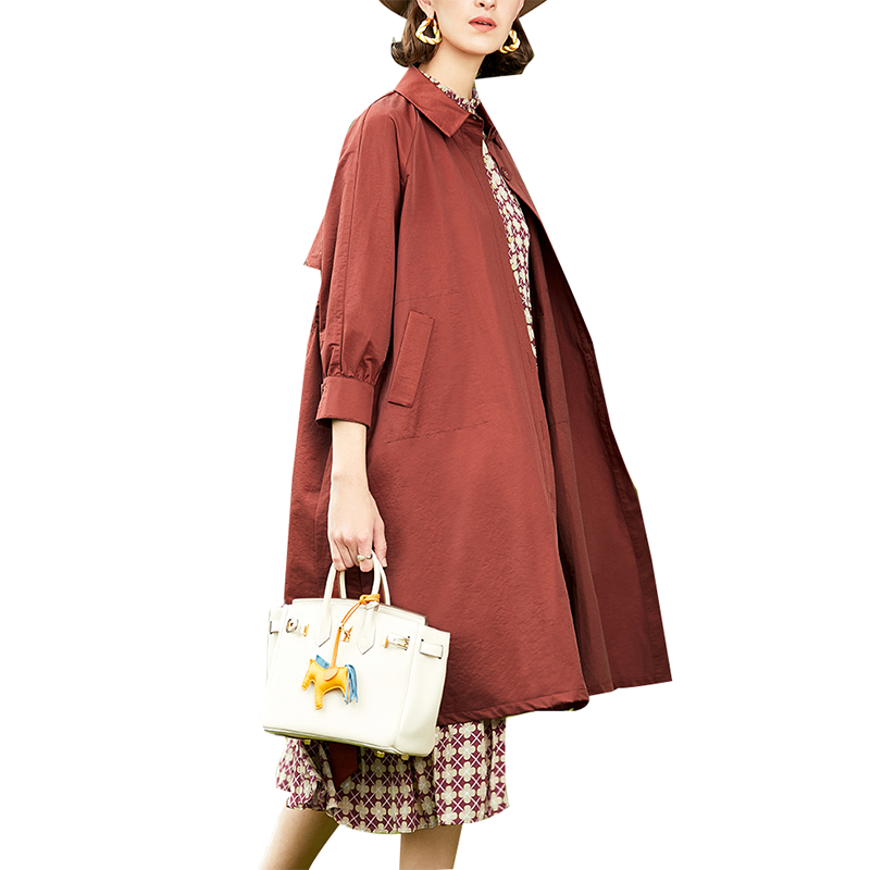 SS23106 Cotton Blend blet Loose stand neck Raglan mid sleeve coat Jacket