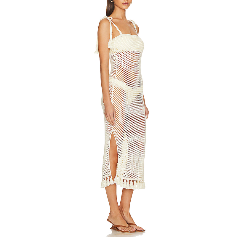 SS230723 Cotton Crochet Bom Frill Knitwear Tank Long dress