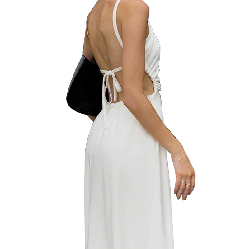 SS2331 Recycled Polyester Blend Cut Out off shoulder Suspender long dress (1)