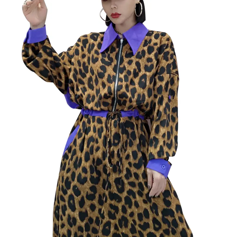 SS23115 Recycled Polyester Leopard print baggy loose Playsuit Jumpsuit, belt Jumper