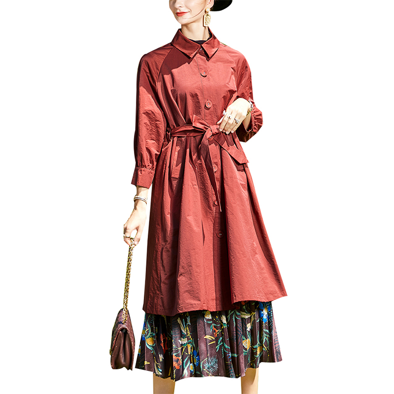 SS23106 Cotton Blend blet Loose stand neck Raglan mid sleeve coat Jacket (3)