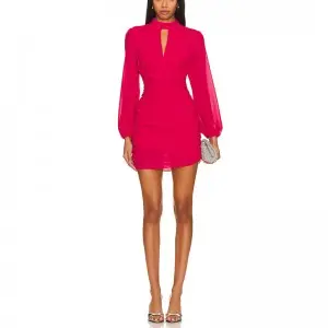 SS230738 Chiffon Thin Viscose Long sleeve Double layer Mini Dress