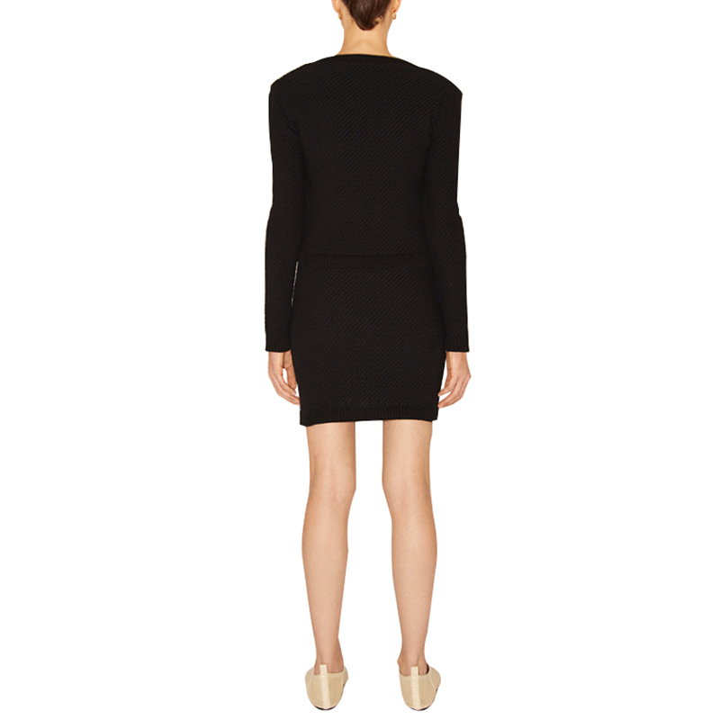 SS2325 Cotton Blend Serge V neck Long Sleeve Mid Dress (4)