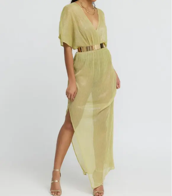 775 SHEER LUREX MAXI DRESS IN CHARTREUSE GREEN