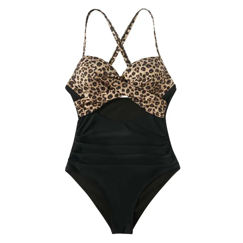 SS230706 Bikini off-shoulder multi-colur large size backless pleated retro one-piece printed swimsuit