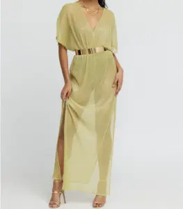 775 SHEER LUREX MAXI DRESS IN CHARTREUSE GREEN