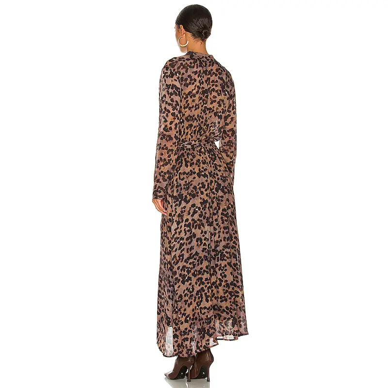 SS2386 Viscose Voile Stand Neck long Sleeve Shirted long dress