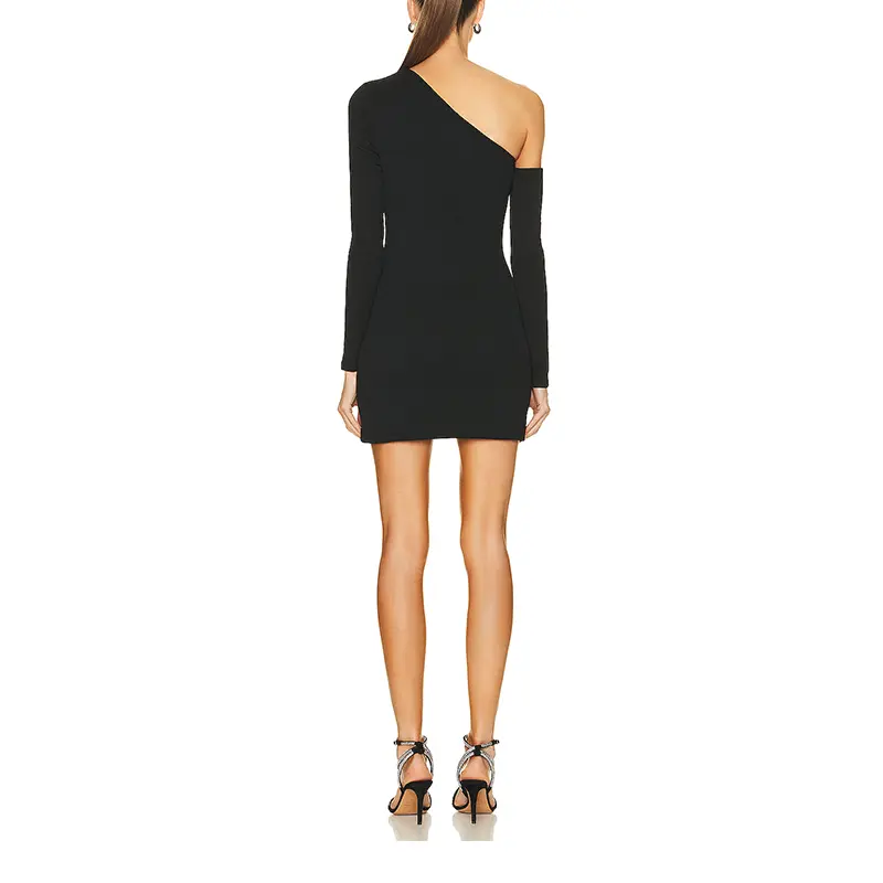 SS230734 Viscose Blend Cut Out Shoping Shoulder long sleeve Mini Dress