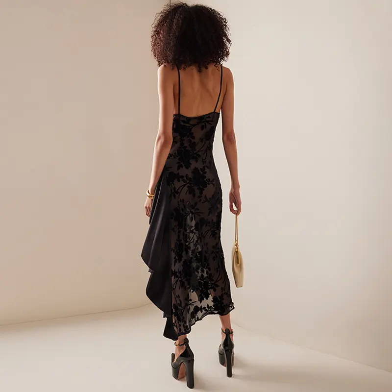 754 Rodarte Black asymmetric Bias cut velvet dress