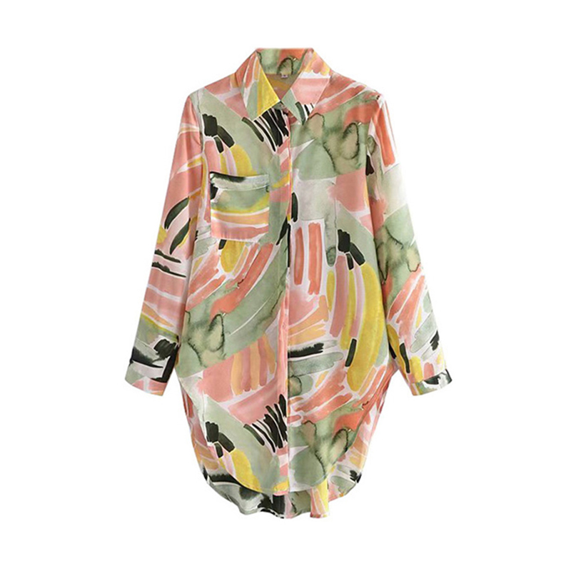 SS2395 Silk Satin Standard Blouse Digital Printed womens button UP Shirts (1)
