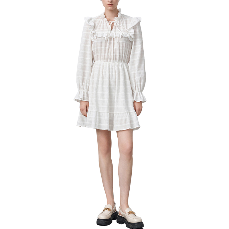 SS2389 Cotton Stripe Jacquard Long Sleeve Frill Neck shorts Playsuit Jumper (1)