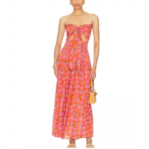 SS230713 Viscose Digital printed tied Cut out shoulder off long max dress