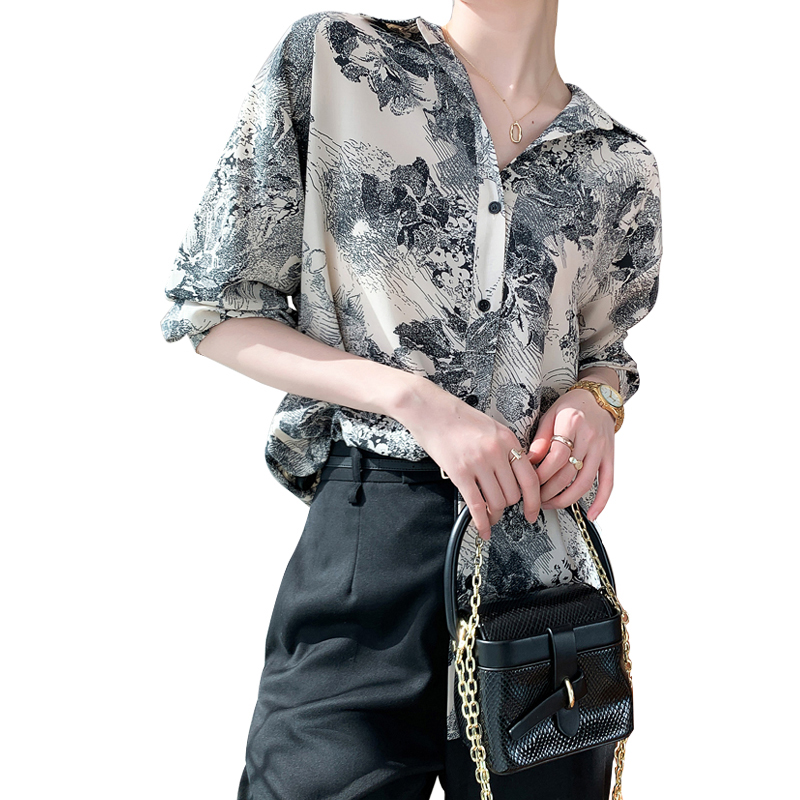 SS2304 Cotton ink digital print long sleeve womens blouse shirts (5)