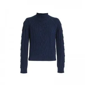 SS230728 Cotton Knit Cable Knit texture with High Neckline Slightly Cropped Uuper Top