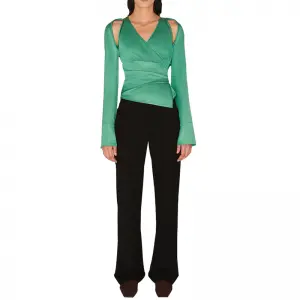 SS2328 Cupro Cut Out Long Sleeve V neck Womens Blouse Skirts