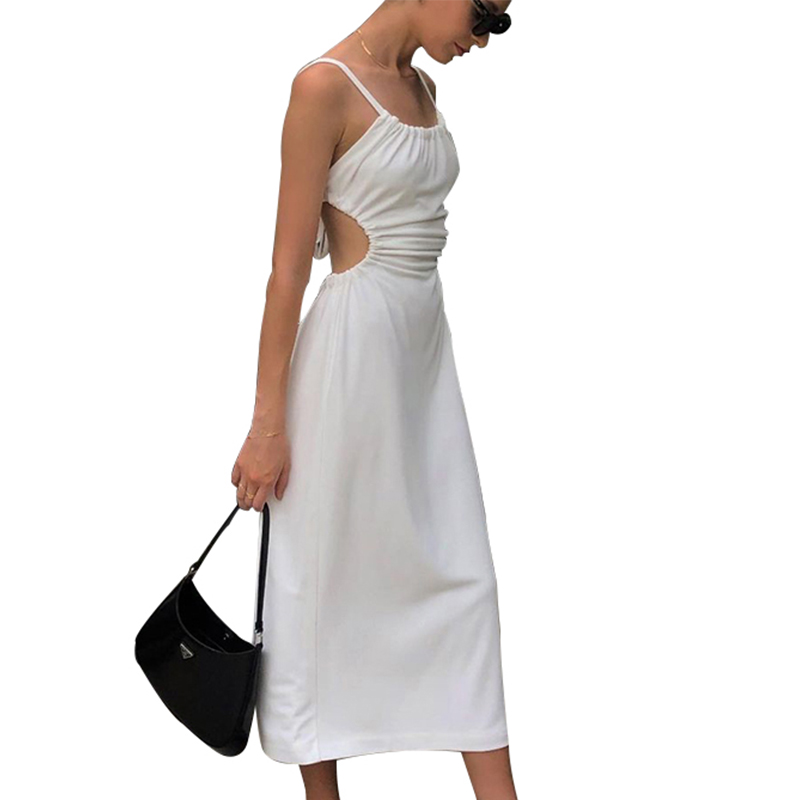 SS2331 Recycled Polyester Blend  Cut Out  off shoulder Suspender long dress