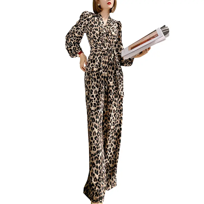 SS2311 Rayon Viscose Leopard printed Veck playsuit Jumper